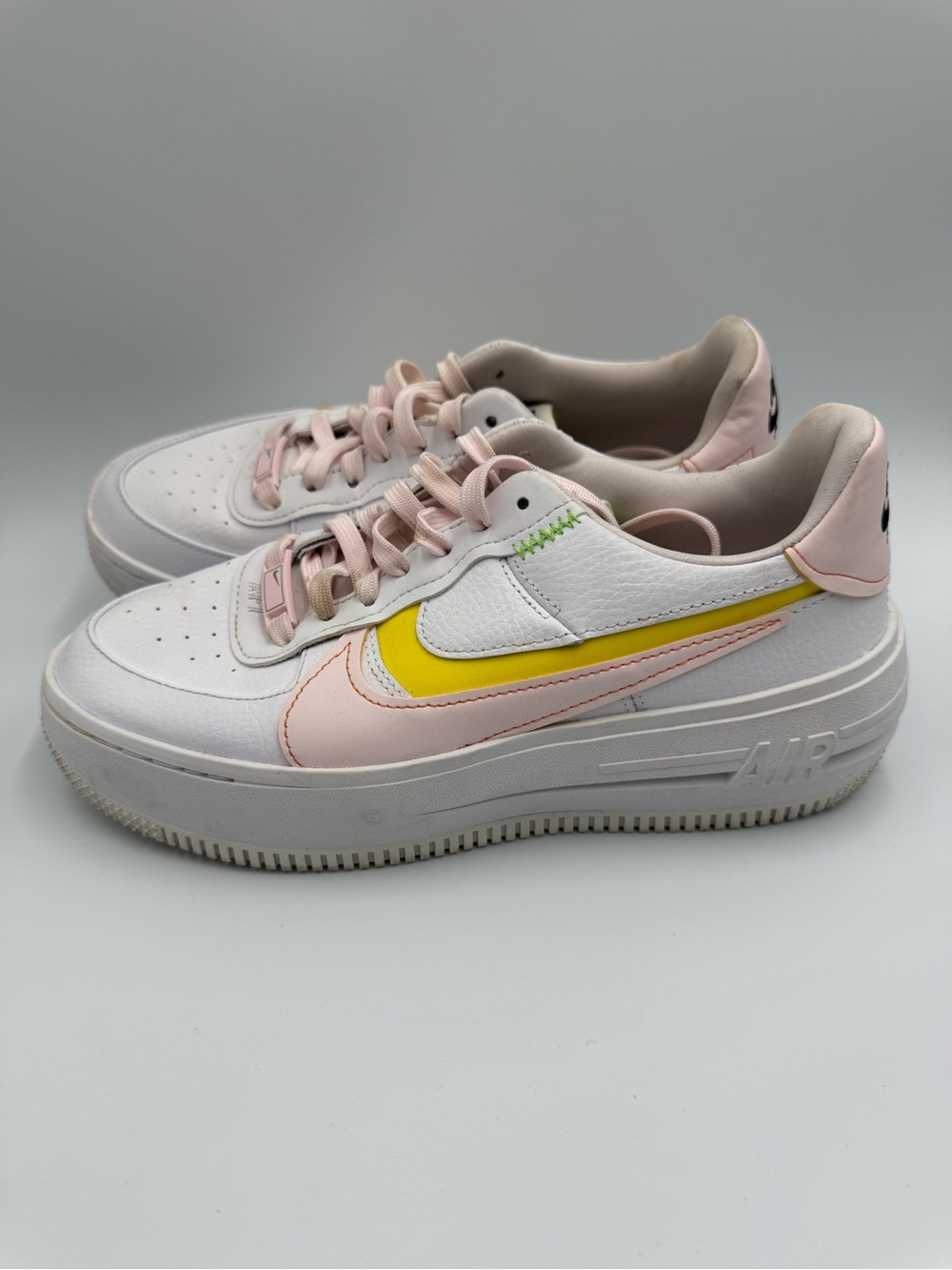 Nike Air Force 1 , Women’s Platform Sneakers - White with Pink & Yellow size 7.5